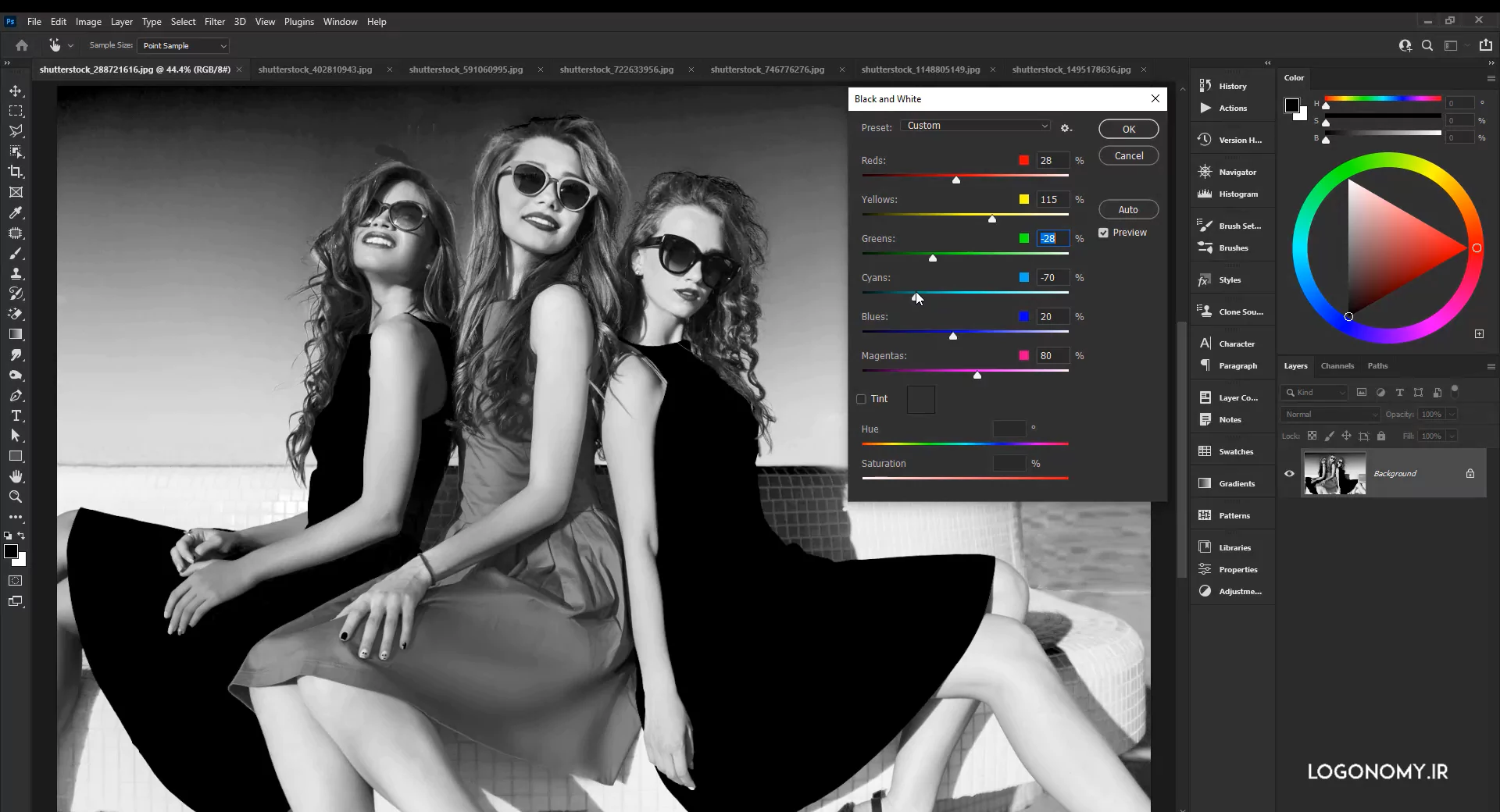 تبدیل عکس رنگی به سیاه و سفید همراه با اصلاح رنگ و نور در برنامه فتوشاپ